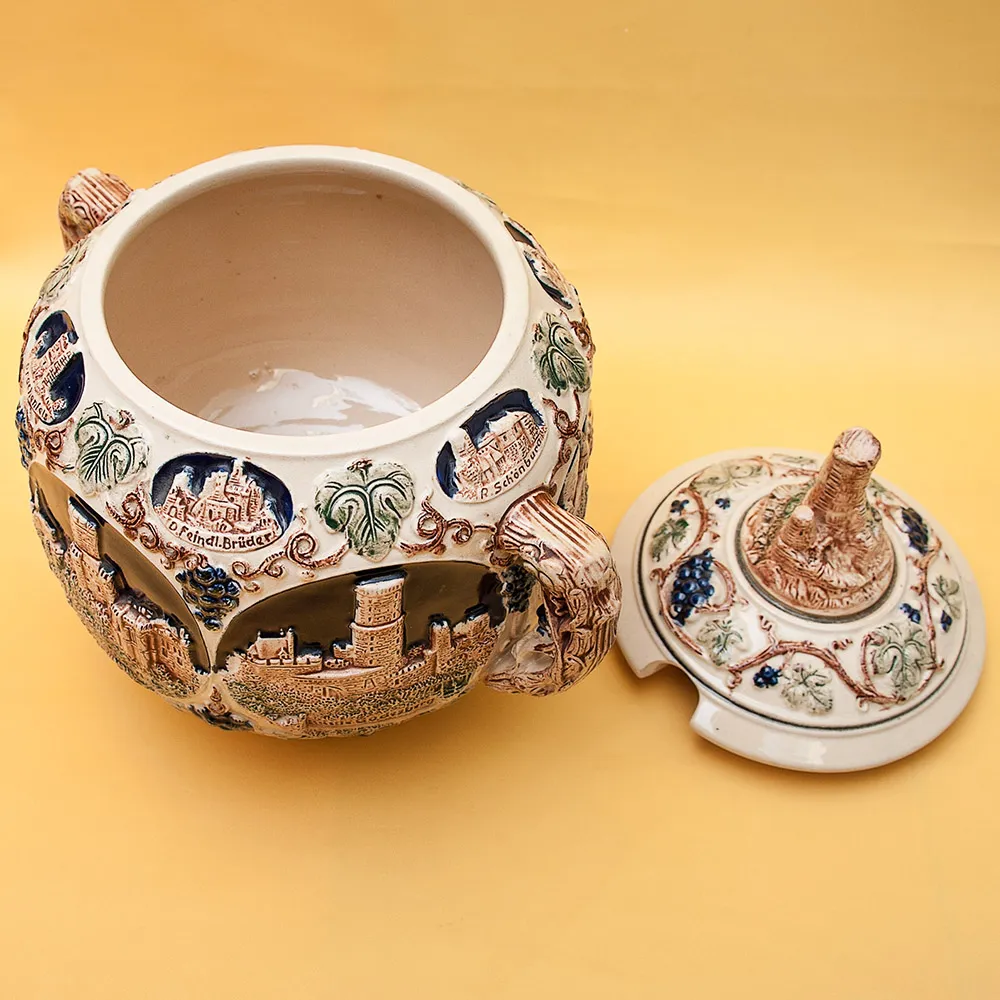 Крюшонница - Горшок для Глинтвейна «Старинные Замки» + 4-е Кружки Фаянс Германия