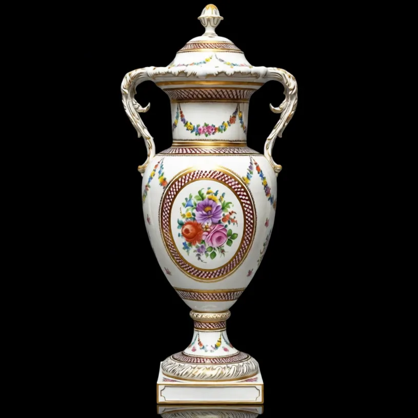 Большой Фарфоровый Вазон - Ваза с крышкой «Цветочная гирлянда», SP Dresden Германия, 50-е гг. ХХ века.