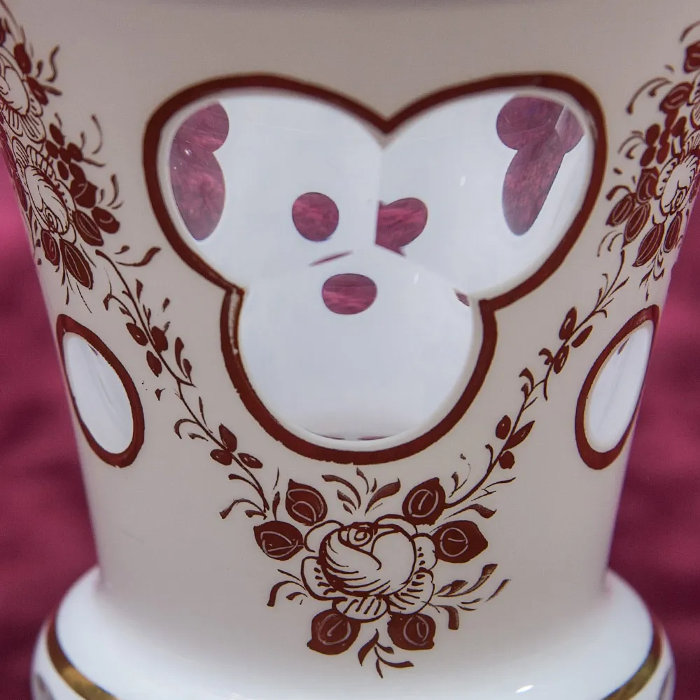 Винтажная Стеклянная Ваза - Кубок «Золотые Розы»  LAUSITZER GLASWERKE Германия - 50-70е гг.