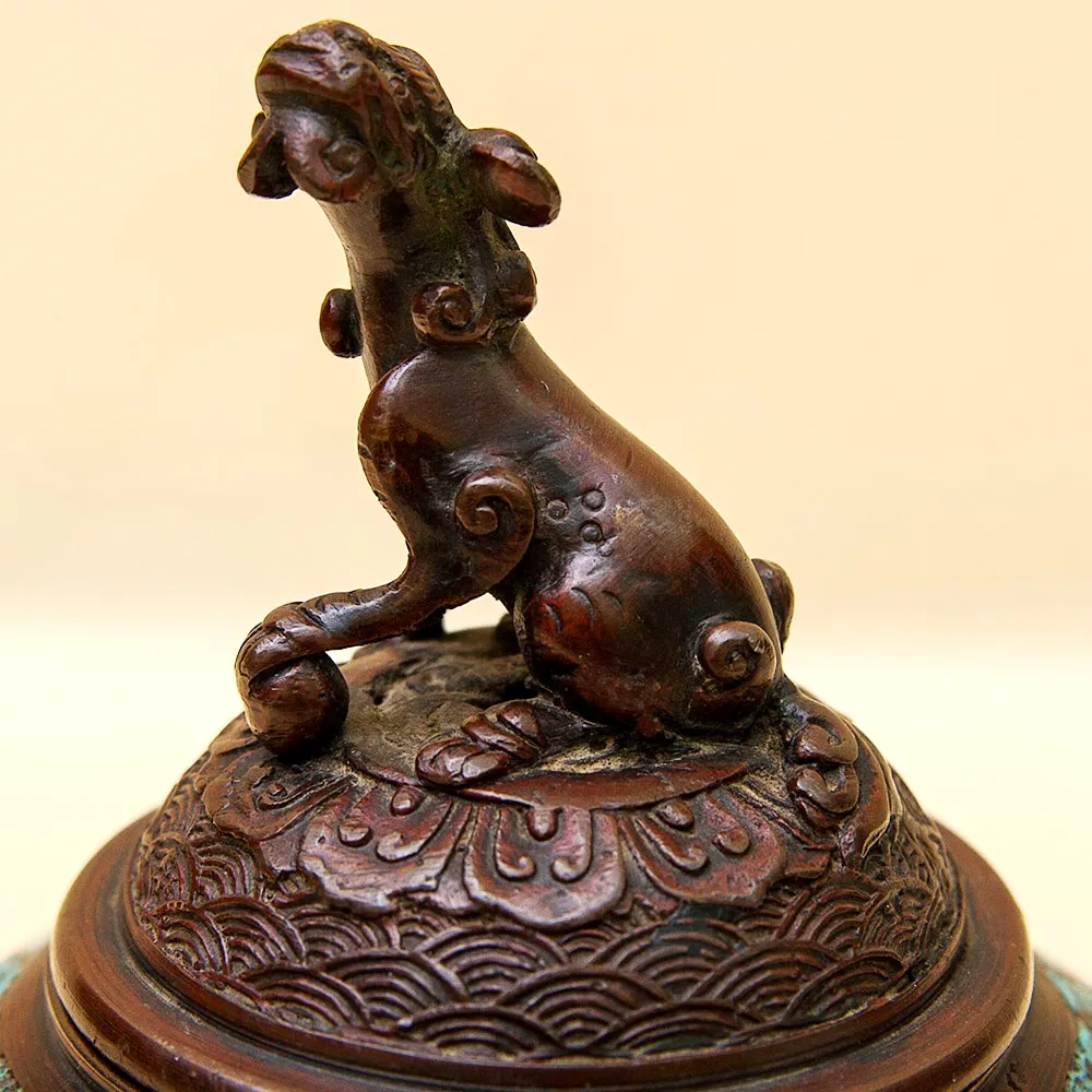 Редкость! Антикварная Шкатулка «Собака ФУ» в стиле «Шамплеве», Металл, Эмаль, Япония 20 гг.