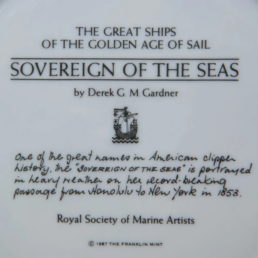 Коллекционная Тарелка «Парусные Корабли - SOVEREIGN OF THE SEAS» Фарфор США, The FRANKLIN MINT -1987г.