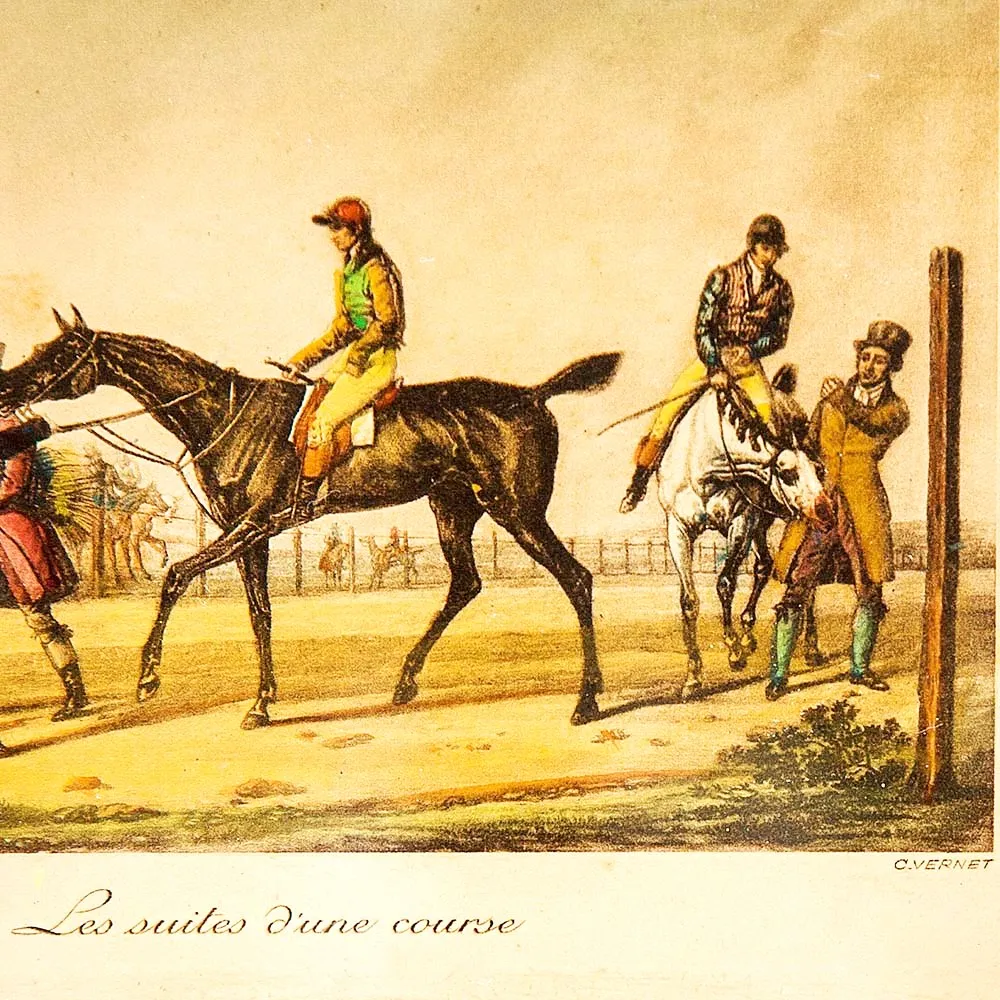 Старинная Картина - Цветная Литография «После скачек», Carle Vernet Франция.