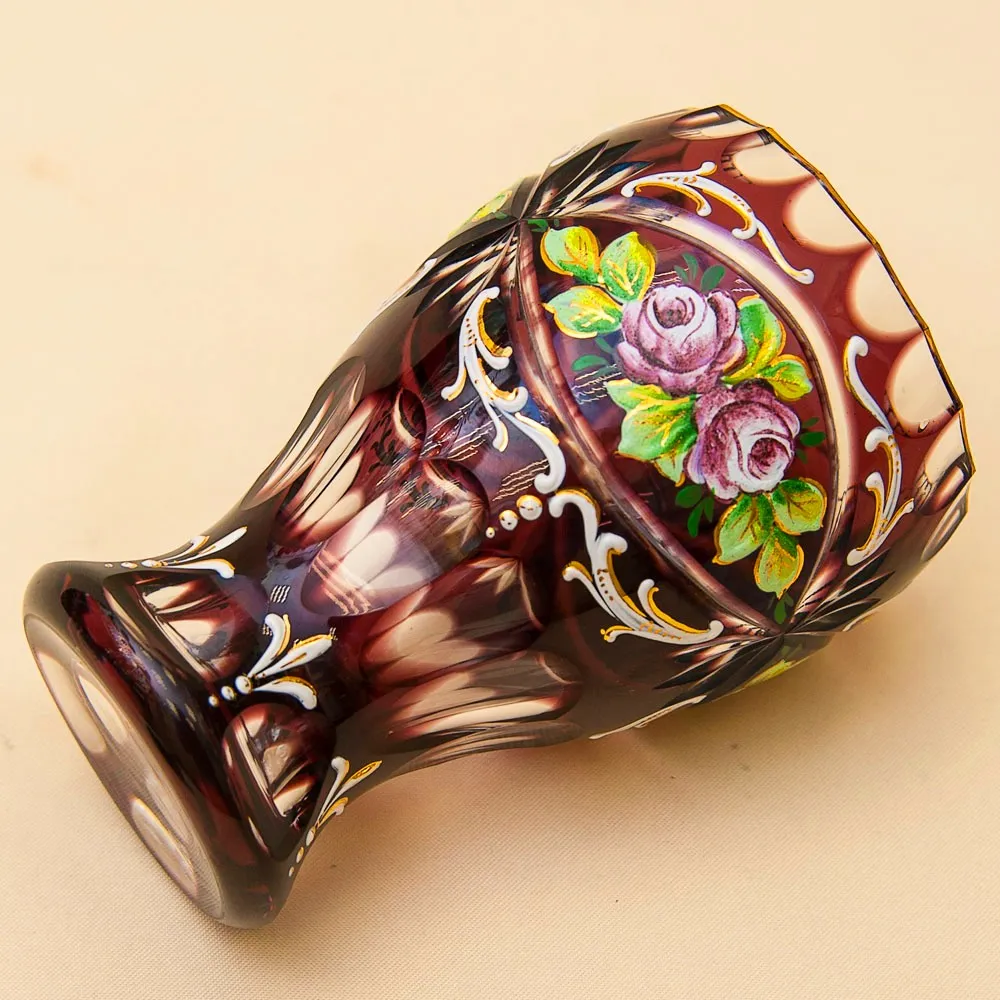 Коллекционная Ваза - Кубок, Цветочная Эмалевая роспись, Хрусталь ERNST WITTIG, Германия середина ХХ века.