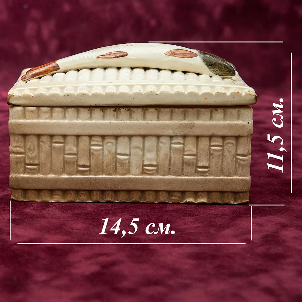 Антикварная Фаянсовая Шкатулка - Маслёнка - Паштетница «РЫБА - ПЕСКАРЬ», Россия - Кузнецов до 1917г.