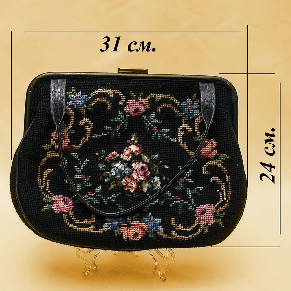 Винтажная Дамская Сумка из Тёмного Гобелена Западной Германии 60 -е годы ХХ века.