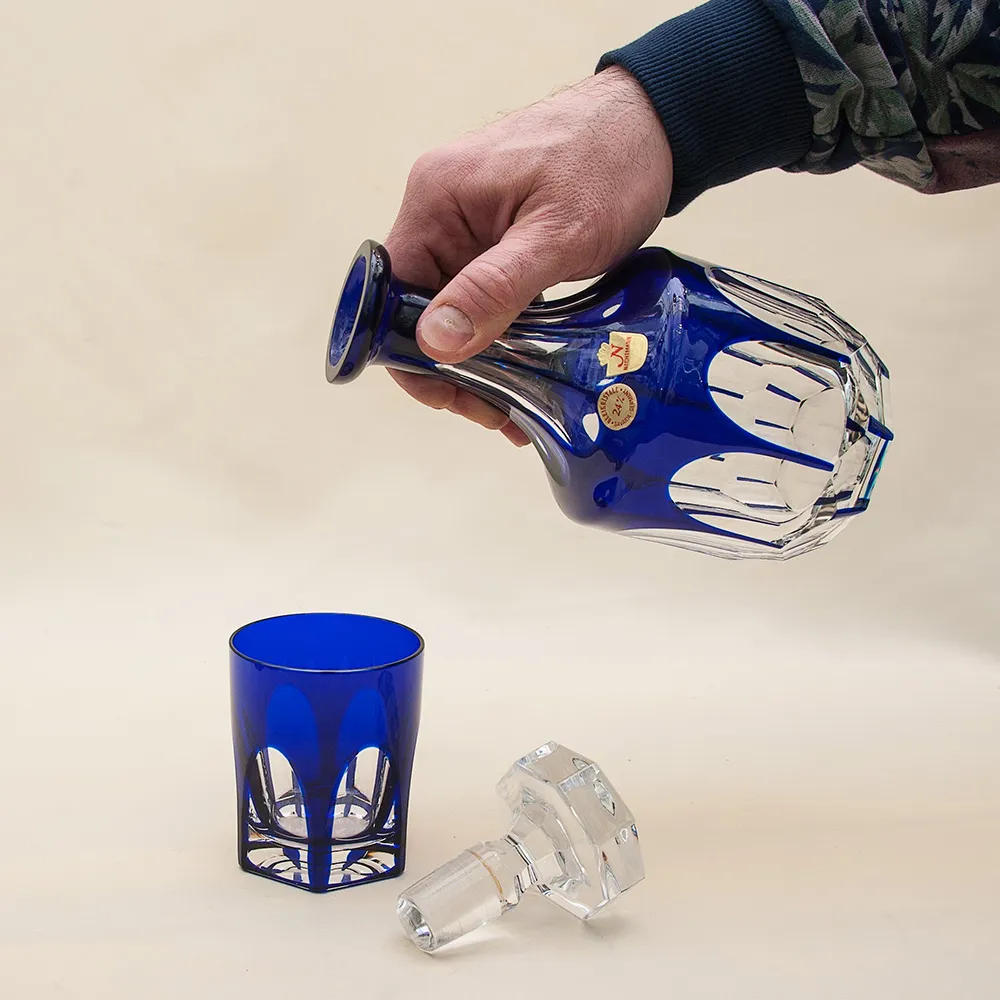 Набор для Виски Графин и 4-е Стакана серия «ANTIKA» Цветной Хрусталь, NACHTMANN Германия, 70 -е годы.