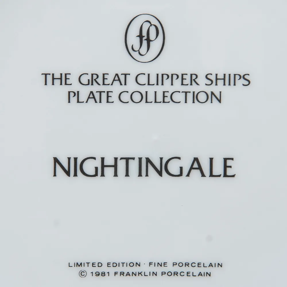 Коллекционная Тарелка «Парусные Корабли - NIGHTINGALE» Фарфор США, The FRANKLIN MINT -1981 год.
