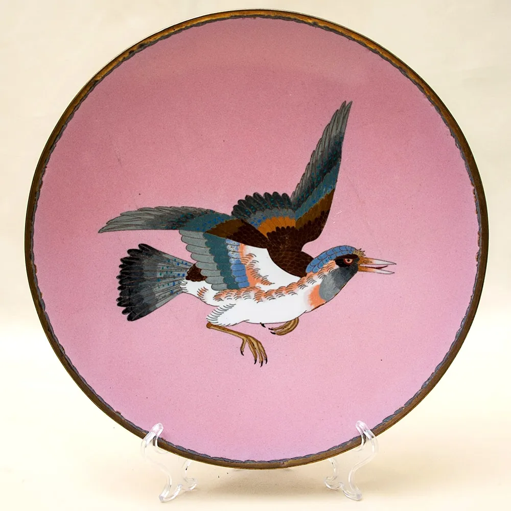 Антикварная Тарелка  «ПТИЦА»  D - 30 см., клуазоне, Япония, Мэйдзи.