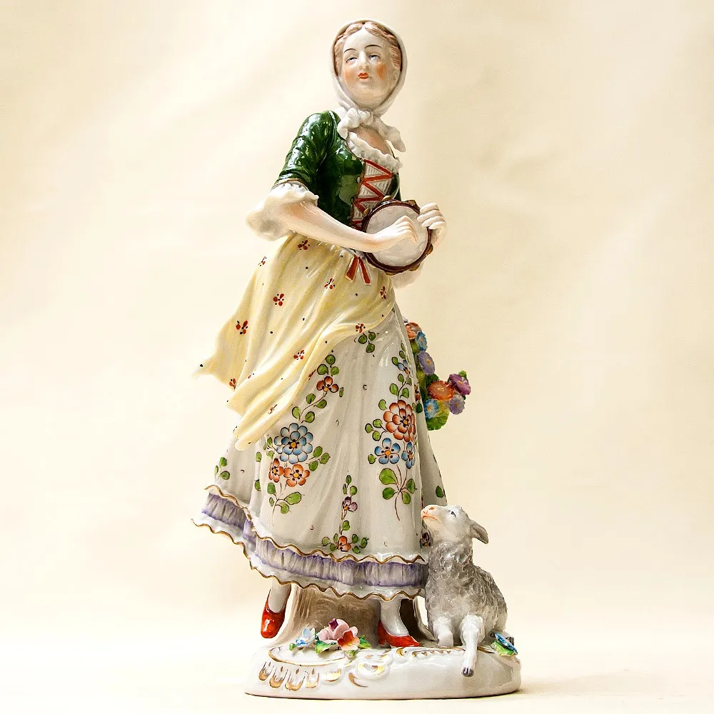Коллекционная Фарфоровая Статуэтка «Весёлая Пастушка» Н-24см. SITZENDORF, Германия - 50гг..