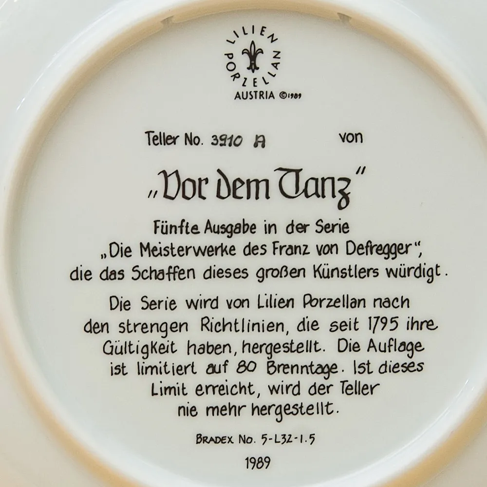 Коллекционная Тарелка «ТАНЦЫ» Фарфор, Lilien Porzallan, Австрия -1989 год.