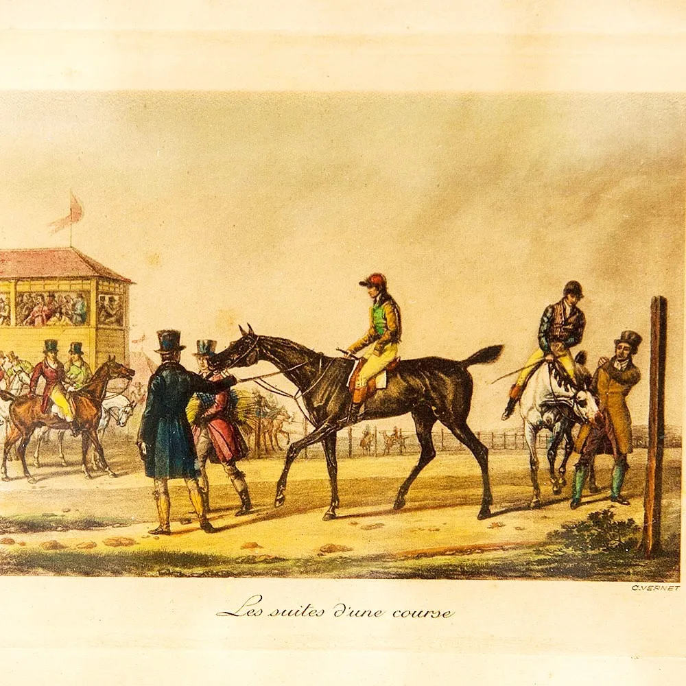 Старинная Картина - Цветная Литография «После скачек», Carle Vernet Франция.