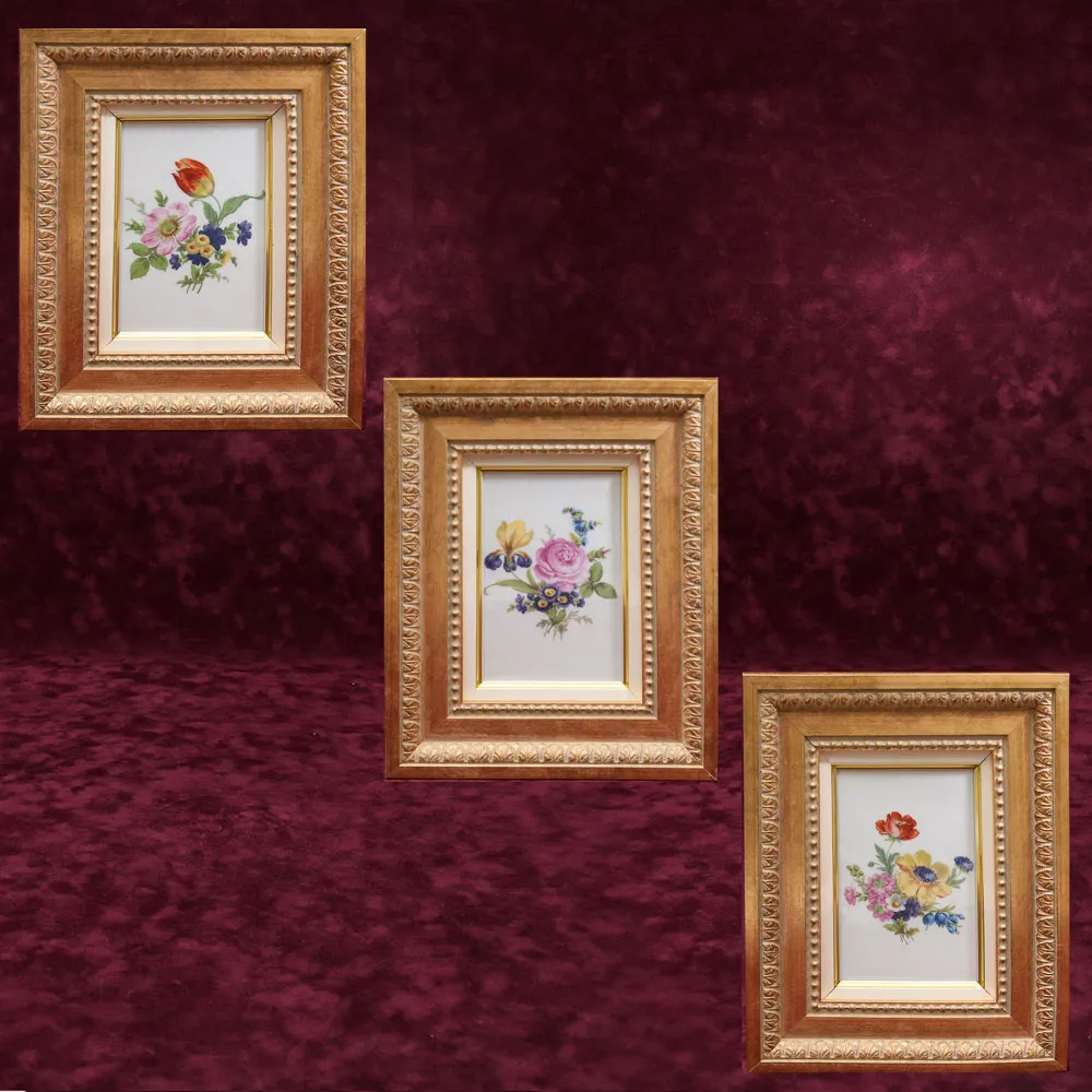 Коллекционный Набор из Трех Фарфоровых Плакеток - Картин - Панно «Летние Цветы», Lindner Германия.