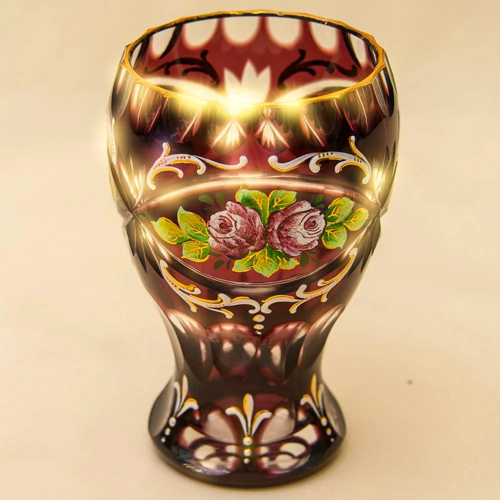 Коллекционная Ваза - Кубок, Цветочная Эмалевая роспись, Хрусталь ERNST WITTIG, Германия середина ХХ века.