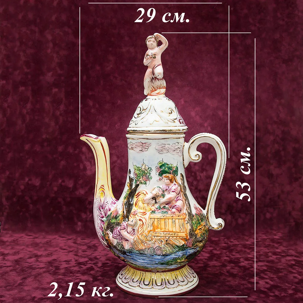 Большой Декоративный Кувшин - Ваза «Райский Сад», Фаянс Capodimonte / Каподимонте Италия Н-53 см.