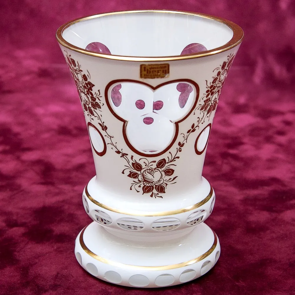 Винтажная Стеклянная Ваза - Кубок «Золотые Розы»  LAUSITZER GLASWERKE Германия - 50-70е гг.