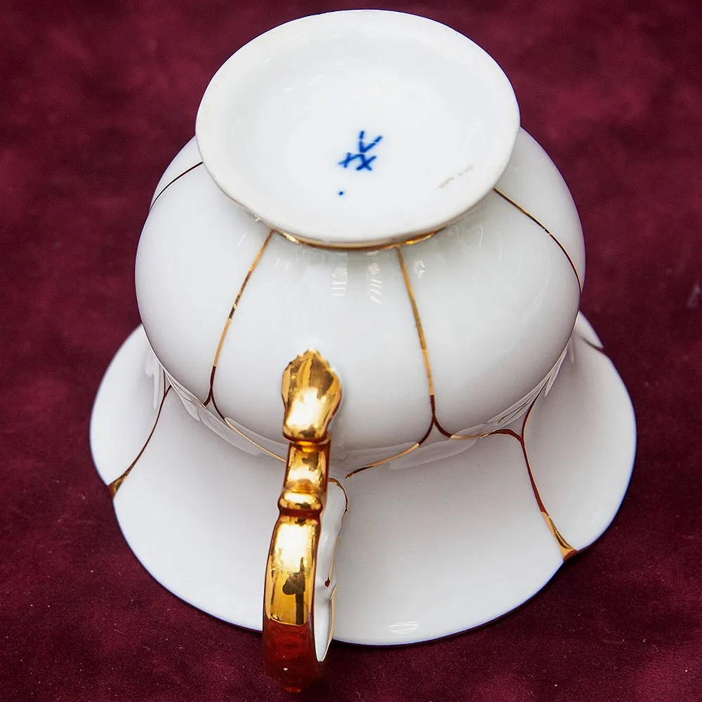 Чайная пара+Тарелка (Тройка) «Белое Золото» Фарфор MEISSEN / МЕЙСЕН Германия -70гг.