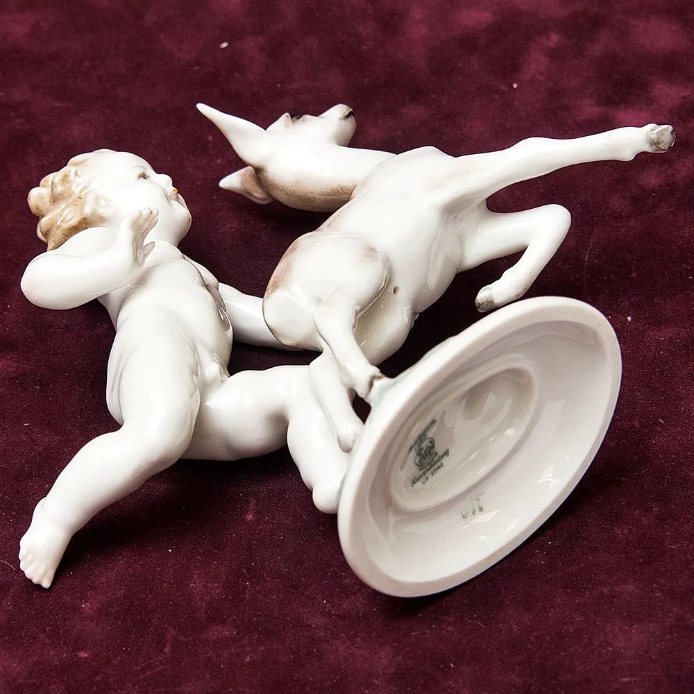 Редкая Фарфоровая Статуэтка «Путти с Олененком», Hutschenreuther,  Германия -1948 год.
