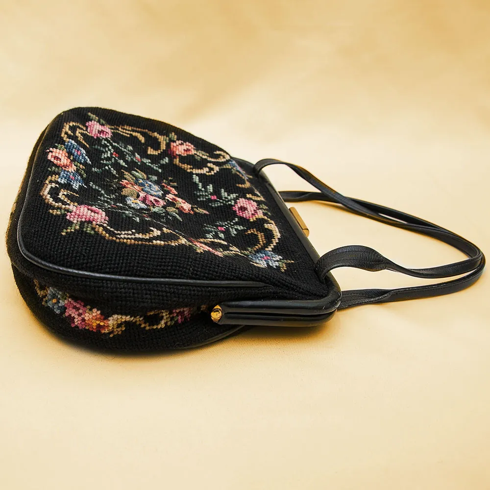 Винтажная Дамская Сумка из Тёмного Гобелена Западной Германии 60 -е годы ХХ века.