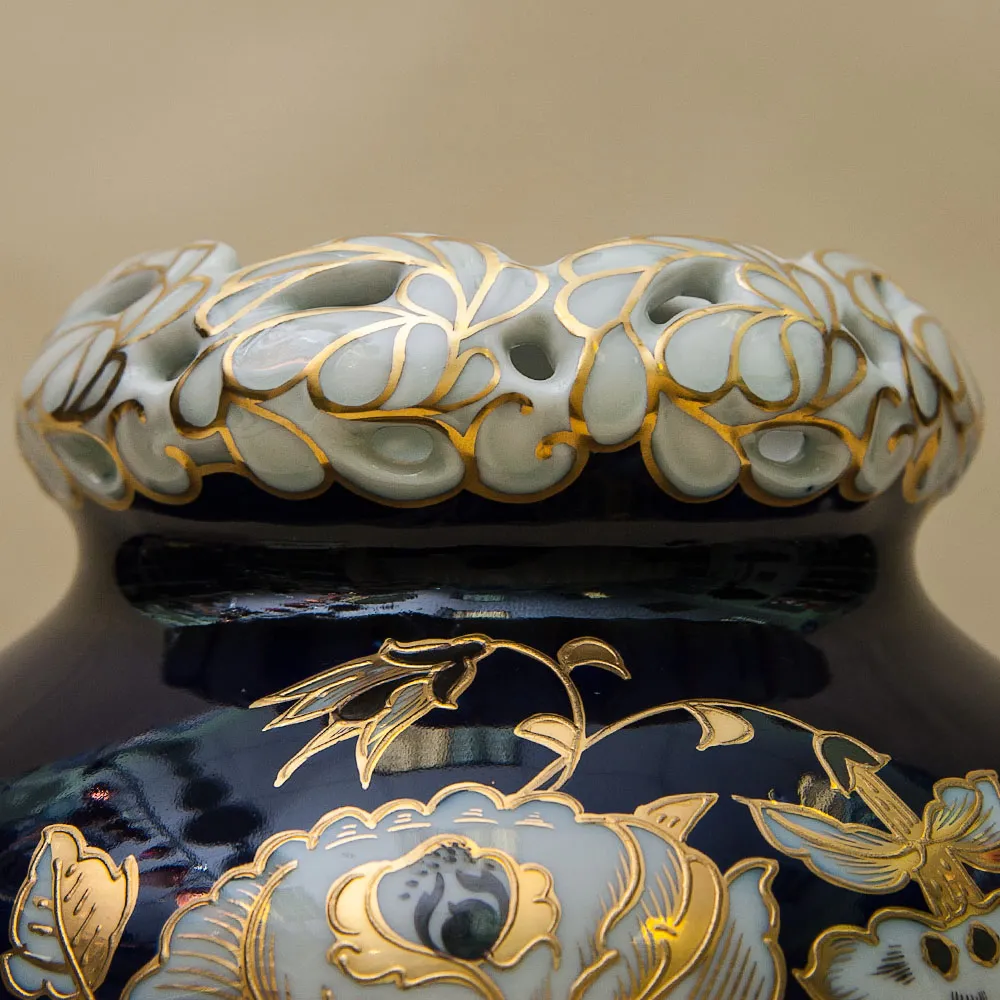 Кобальтовая Коллекционная Ваза «Золотая Роза» WALLENDORF, Германия -1963 год.