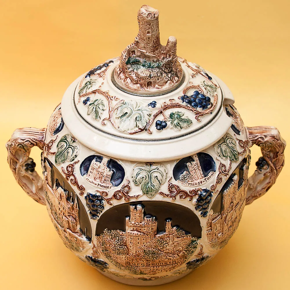 Крюшонница - Горшок для Глинтвейна «Старинные Замки» + 4-е Кружки Фаянс Германия