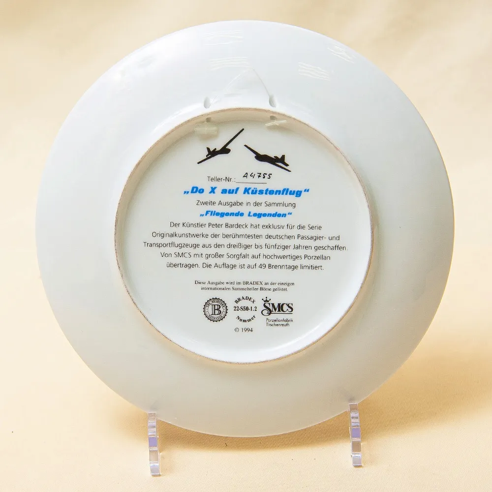 Коллекционная Тарелка «Самолёт - Дорнье Do X над побережем» Фарфор, Германия -1994 год.