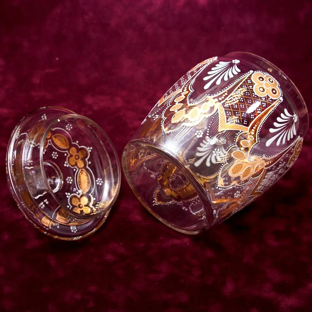 «Золотой узор» - Бисквитница - Сахарница - Баночка с крышкой, Стекло Англия 30-е годы ХХ века.