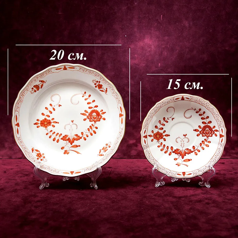 Чайный Сервиз «Индийский цветок» на 6-ть персон Фарфор MEISSEN / МЕЙСЕН Германия.
