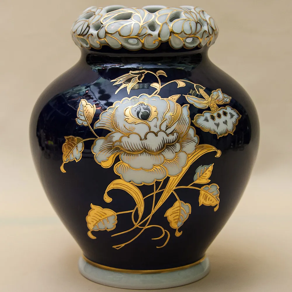 Кобальтовая Коллекционная Ваза «Золотая Роза» WALLENDORF, Германия -1963 год.