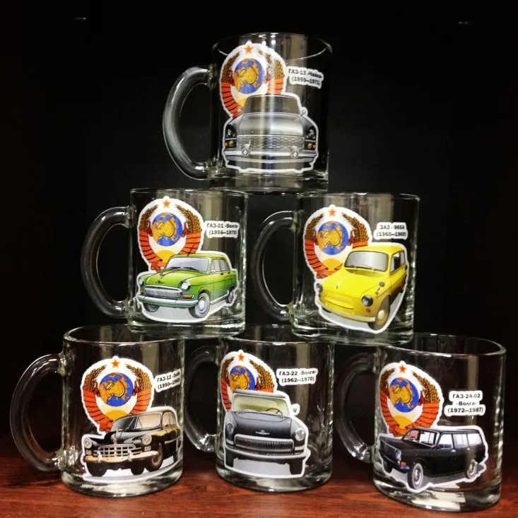 Набор Стеклянных Кружек 6 штук - Автомобили СССР