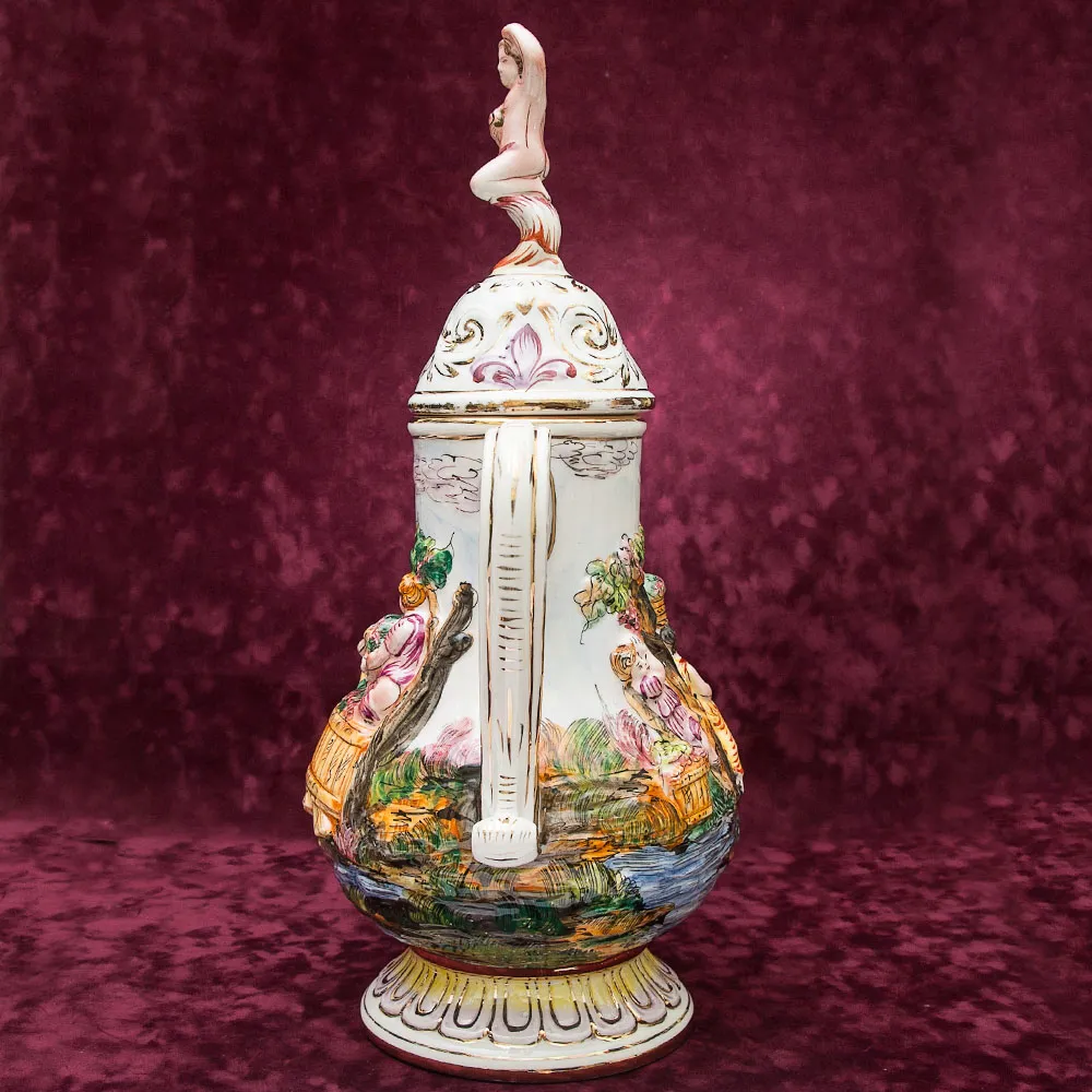 Большой Декоративный Кувшин - Ваза «Райский Сад», Фаянс Capodimonte / Каподимонте Италия Н-53 см.