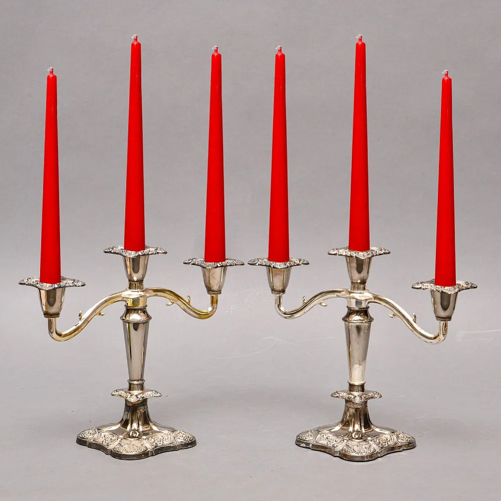 Парные Канделябры - Подсвечники на три свечи Silverplate, SHEFFIELD Англия середина ХХ века.