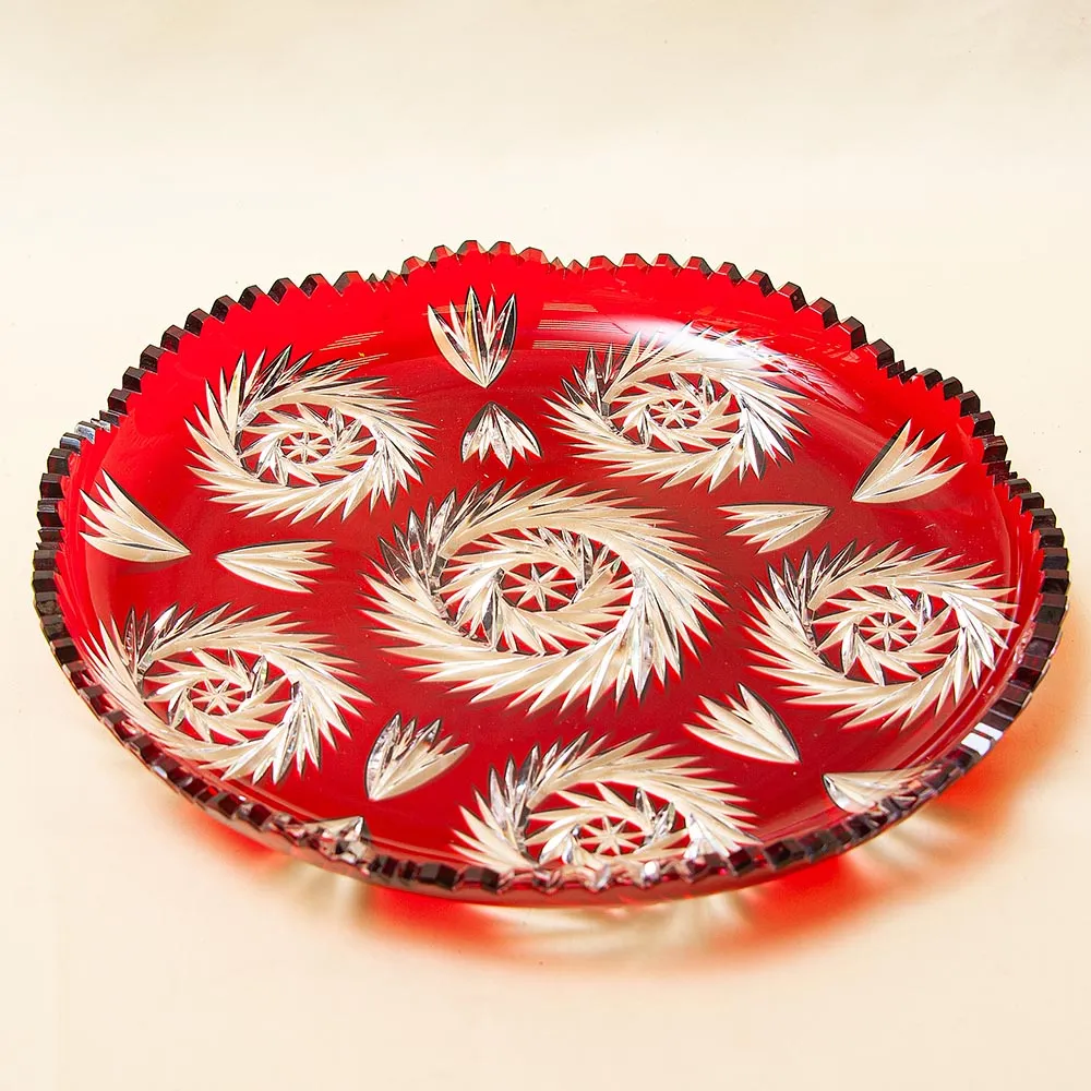 Сервировочное Блюдо - Фруктовница Красного Хрусталя GUTEZEICHEN Германия D-29 см., конец 60-х гг.