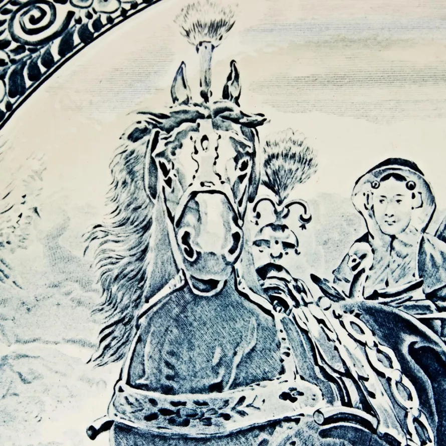 Декоративная Фарфоровая Тарелка «Зимний экипаж» DELFTs . d -40 см.