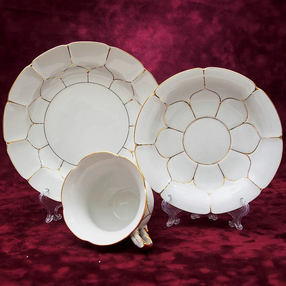 Чайная пара+Тарелка (Тройка) «Белое Золото» Фарфор MEISSEN / МЕЙСЕН Германия -70гг.