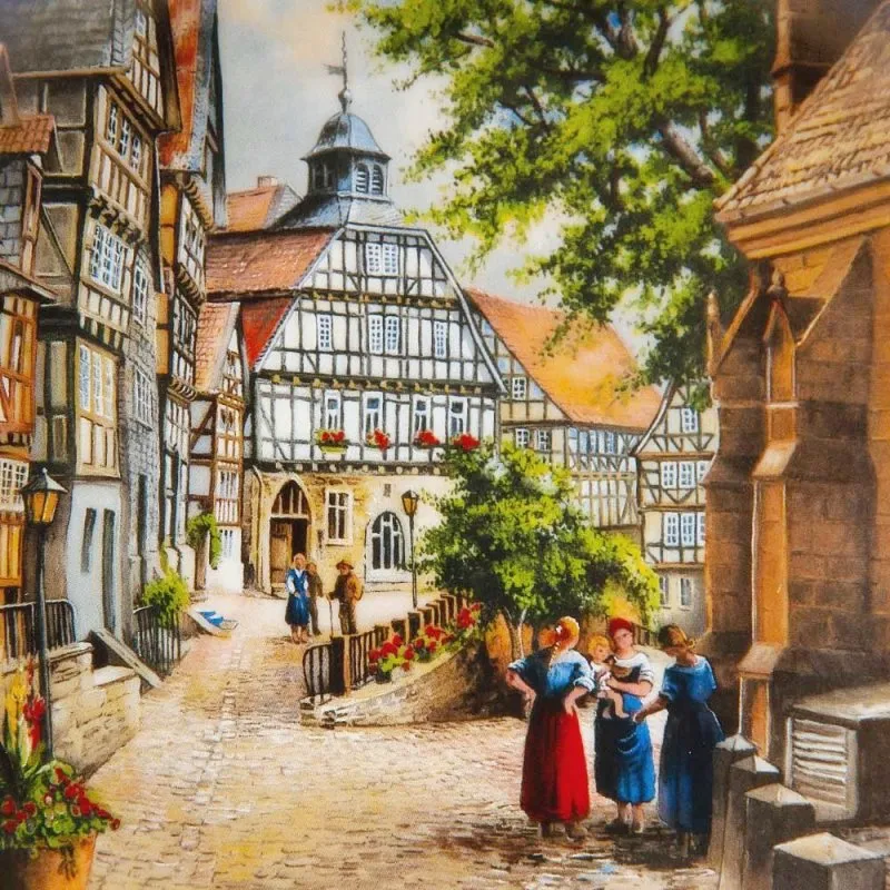 Коллекционная Тарелка «Рыночная площадь в Хомберге» Фарфор VOHENSTRAUSS, Германия -1990 год.