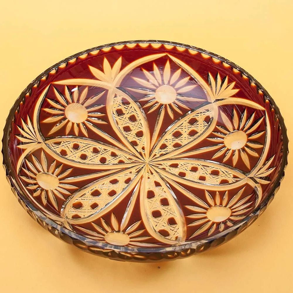 Блюдо - Фруктовница Цветного Хрусталя «Ромашки» Германия D-28 см., конец 60-х гг.