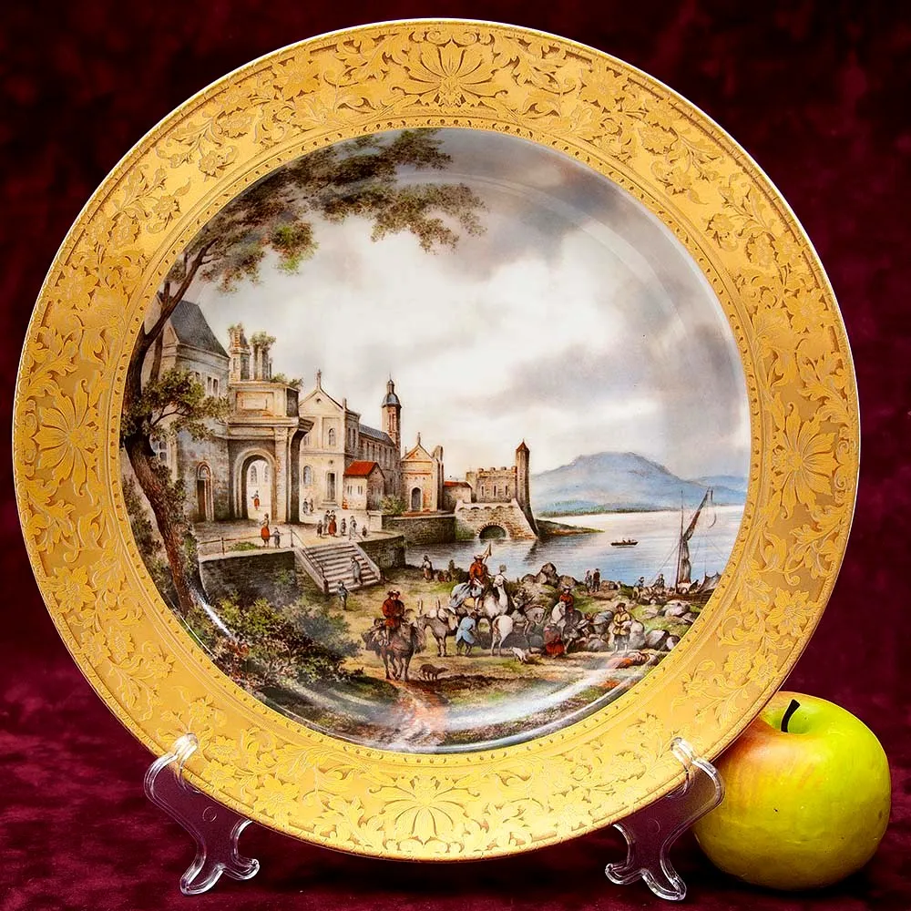 Большое Коллекционное Блюдо - Тарелка «Пейзаж на набережной» Фарфор KAISER Германия.