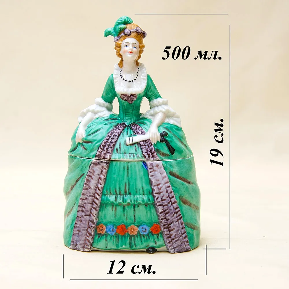 Редкость!!! Фарфоровая Шкатулка - Статуэтка «Дама в зеленом платье». SITZENDORF Германия