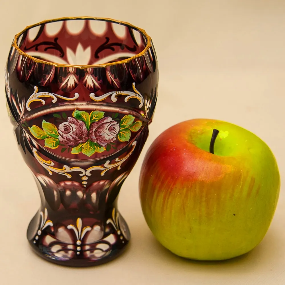 Коллекционная Ваза - Кубок, Цветочная Эмалевая роспись, Хрусталь ERNST WITTIG, Германия середина ХХ века.