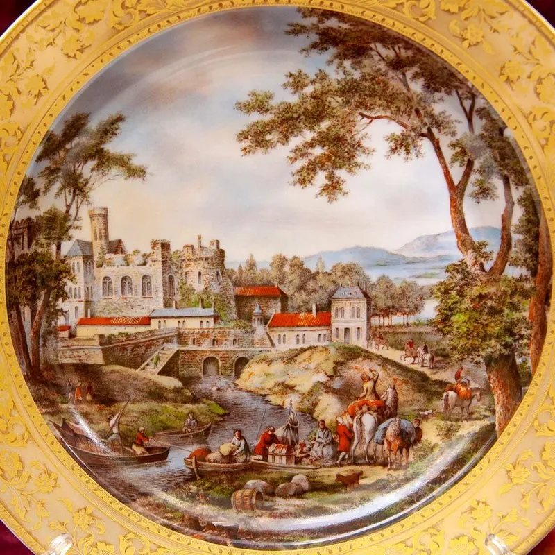Большое Коллекционное Блюдо - Тарелка «Пейзаж на реке» Фарфор KAISER Германия.