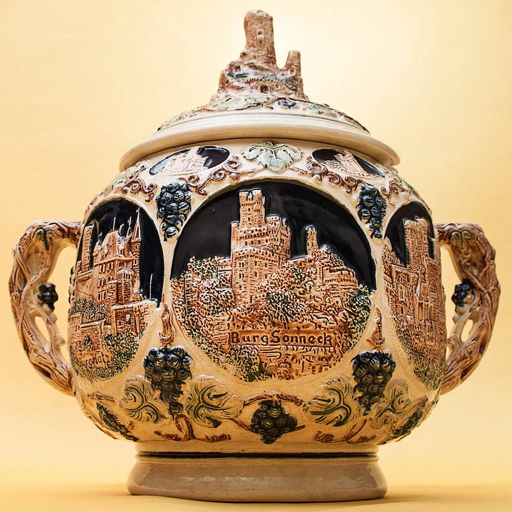 Крюшонница - Горшок для Глинтвейна «Старинные Замки» + 4-е Кружки Фаянс Германия