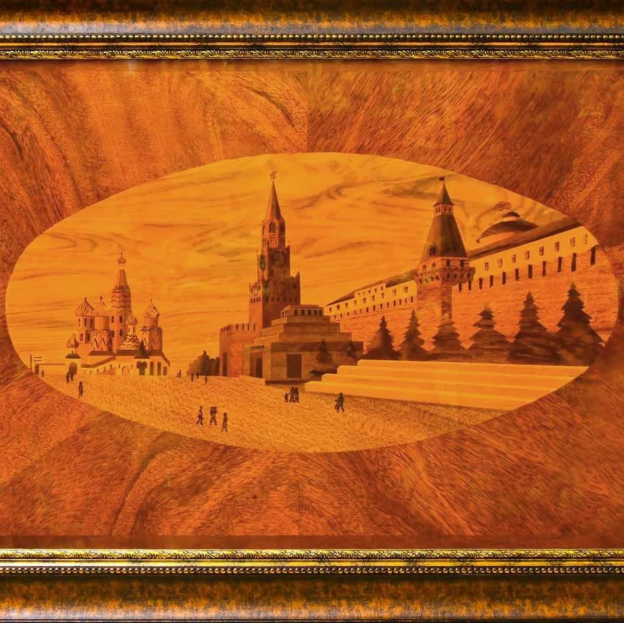 Редкость! Большое Деревянное Панно - Картина «Красная площадь - Кремль» СССР - 1967 год.