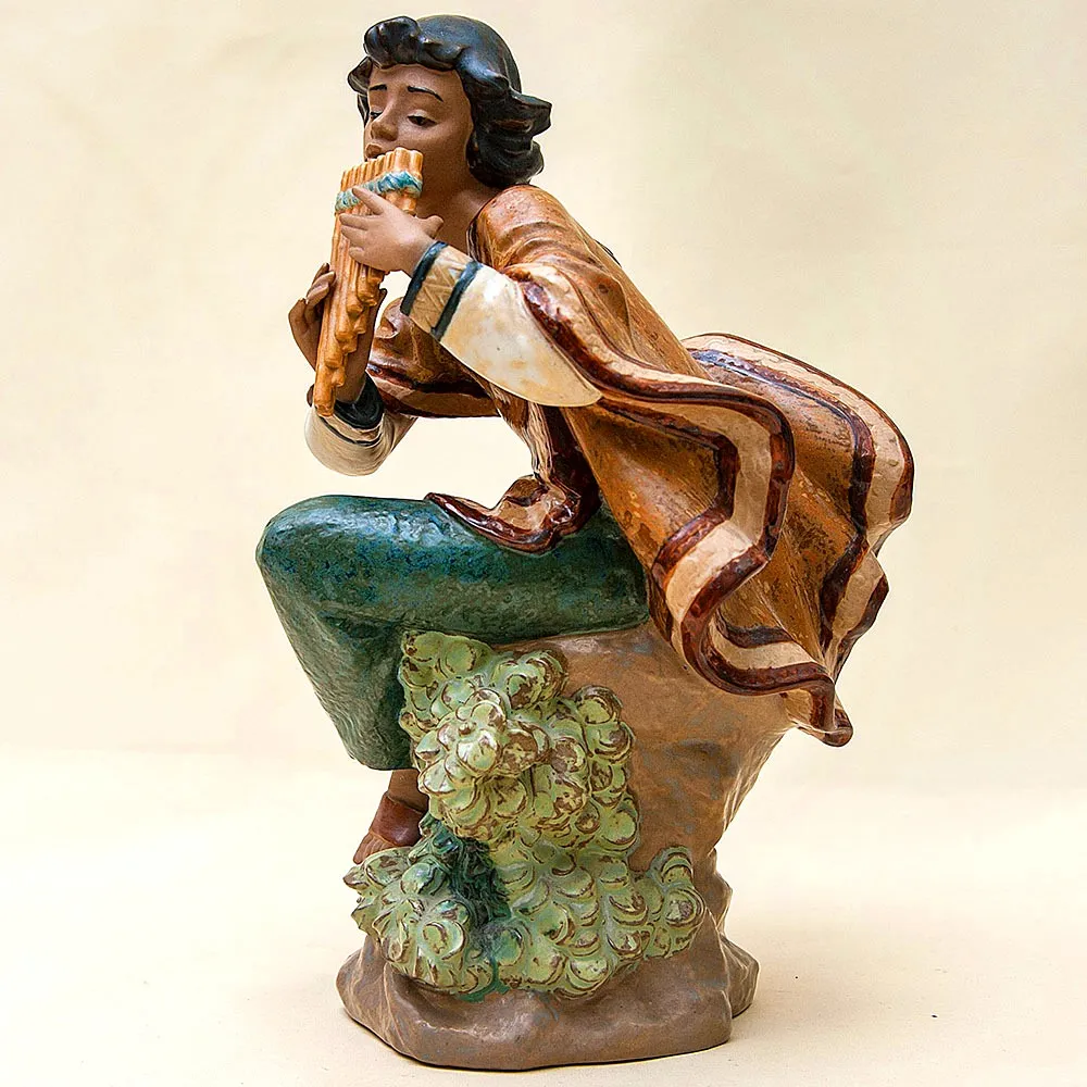 Большая Коллекционная Фарфоровая статуэтка «Юноша играющий на флейте», серия Грес Lladro Испания -1986г.