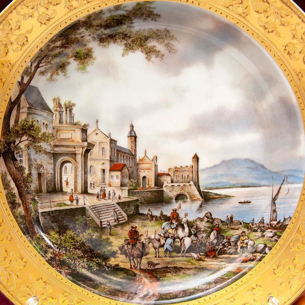 Большое Коллекционное Блюдо - Тарелка «Пейзаж на набережной» Фарфор KAISER Германия.