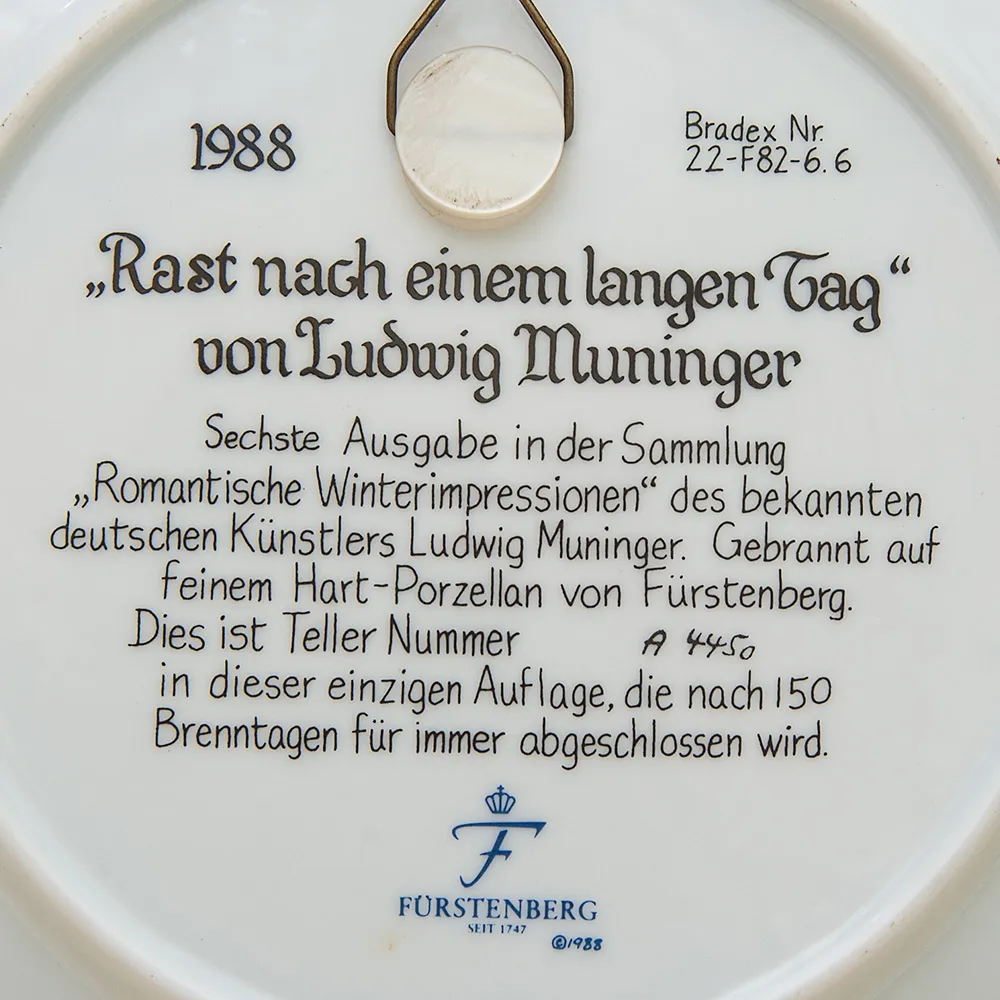 Коллекционная Тарелка  «Отдых после долгого дня» Фарфор Furstenberg Германия -1988 год.
