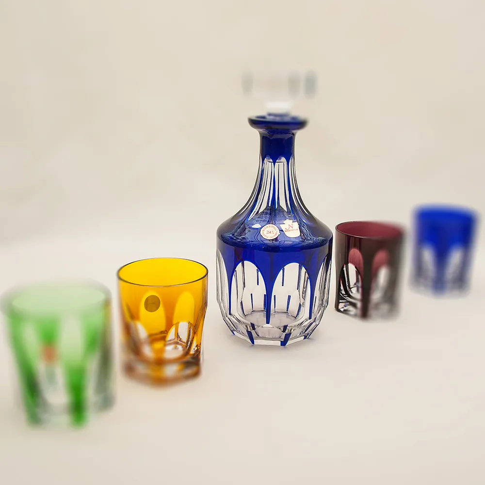 Набор для Виски Графин и 4-е Стакана серия «ANTIKA» Цветной Хрусталь, NACHTMANN Германия, 70 -е годы.