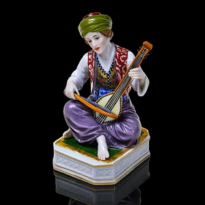 Антикварная Фарфоровая Статуэтка «Восточный музыкант», Edme Samson et Cie Франция 1880 -1930 годы.