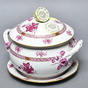 Фарфоровая Супница - Тюрина на подставке «APPONYI PURPUR», HEREND Венгрия - 1942 год.  