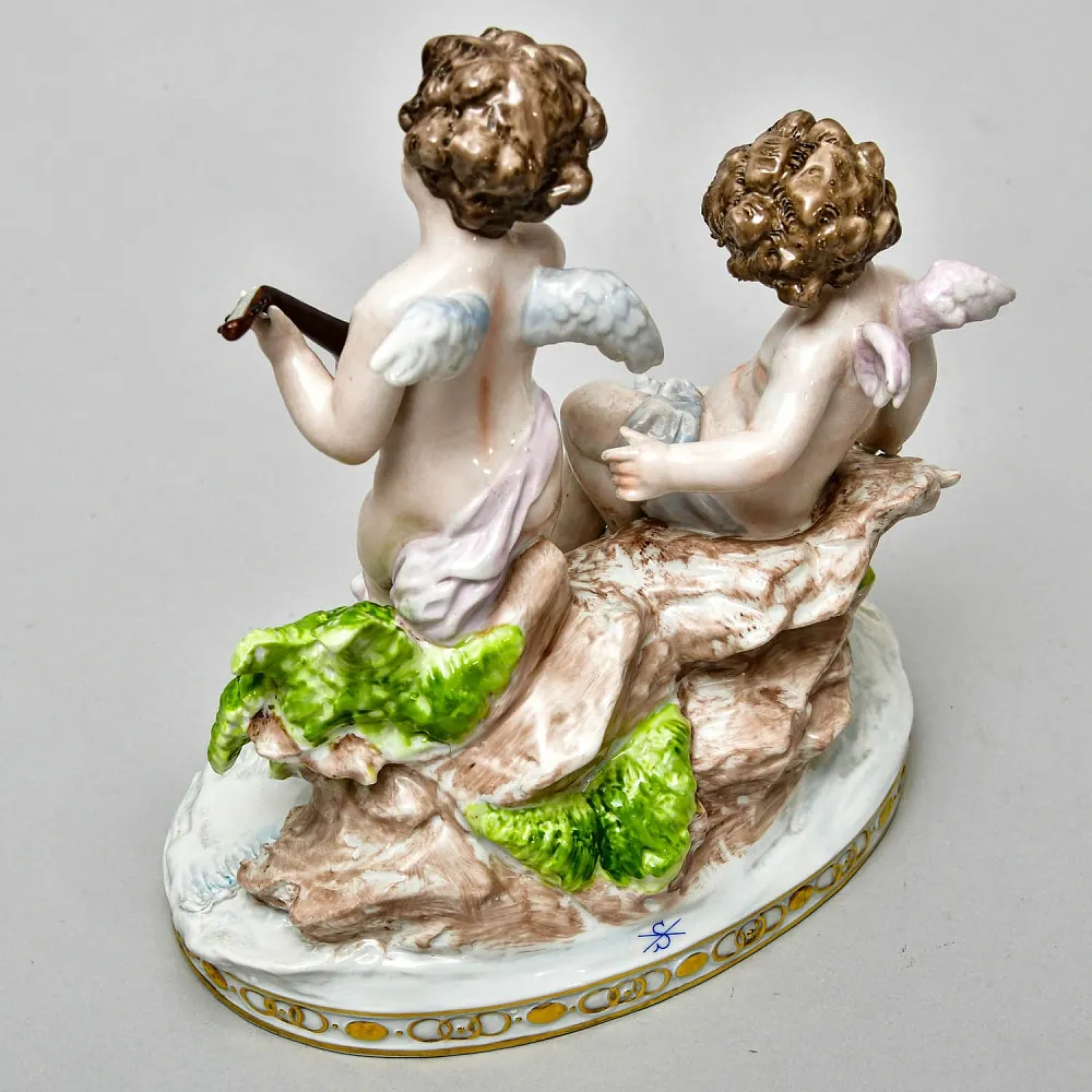 Редкость! Коллекционная Фарфоровая Статуэтка «ДВА ПУТТИ И ЛЕБЕДЬ», Scheibe - Alsbach Германия.