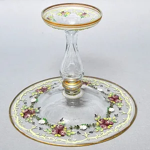 Редкость! Стеклянная Ваза - Фруктовница - Компотьер, роспись Эмали, JOSEPHINENHUTTE, Германия -50 гг. 